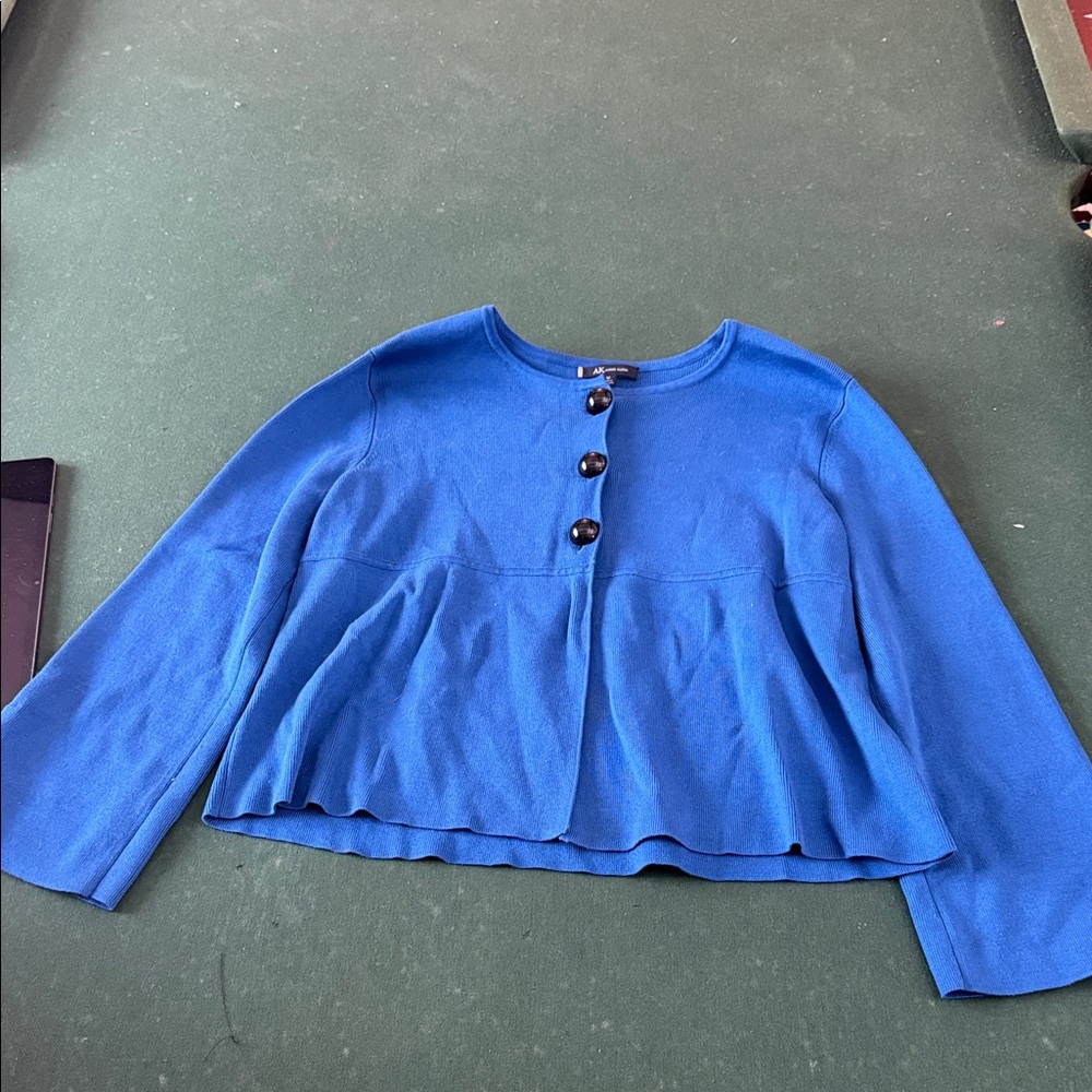 Anne Klein Blue Button-Front Blouse. CAJA. # 6 A